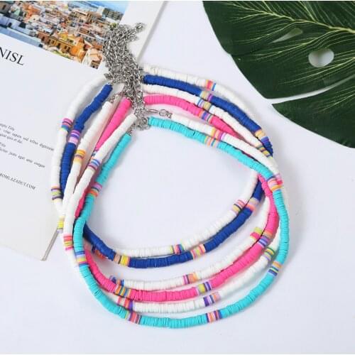 Bohemian Beach Colorful Clay Beaded Choker Soft Pottery Adjustable Necklace for Women Girls Holiday Beach Boho Jewelry AM3113