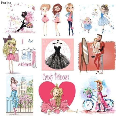 Prajna Fashion Girl Iron On Transfers Vynil Ironing Stickers Heat Transfer Cute Ballet Girl Thermal Patches For Clothing T-shirt
