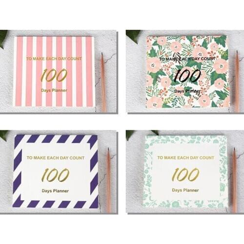 Stripes Simple Creative 100 Days Project Planner Study Agenda Notebook Daily Scheduler Grid Papers Journal Stationery Gift