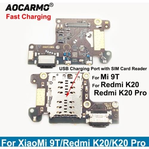 Aocarmo For Xiaomi Mi 9T USB Charging Port Connector Charger Plug Dock With SIM Card Reader Holder For Redmi K20 Pro Replacement