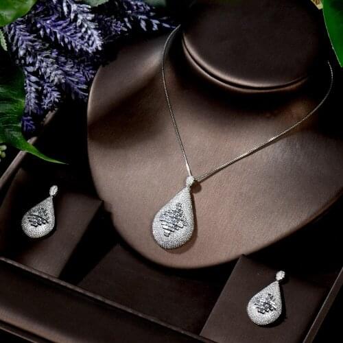 HIBRIDE Luxury White Color Women Wedding Naija Bridal Cubic Zirconia Necklace Earring Set Dubai Dress Jewelry Set N-1662