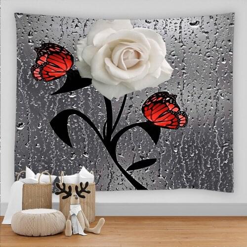 Rose Flower Butterfly Tapestry Romance love Tapestry Wall Hanging Tapestries Boho Art Decor Bedroom Wall Rug Blanket 9 Size