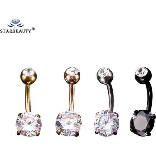Starbeauty 1 PC Double Zircon Navel Piercing Earrings Anti Allergy Titanium With Zircon Ball Navel Earrings Friend New Year Gift