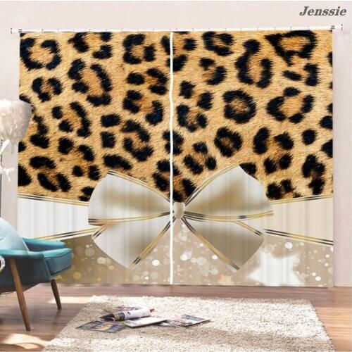 Leopard Bow Gift Box Print Curtains Living Room Bedroom Window Treatment Ultra-thin Micro Shading Curtains Purple Pink Gifts