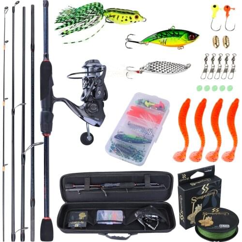 Sougayilang Potable 5 Sections Carbon Rod and 13+1BB Fishing Reel Spinning Set with Line Lure Accessories Carrier Bag Full Kits