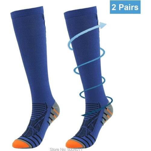 RANDY SUN Sports Compression Socks 10-20mmHg Edema Traffic Police Pregnancy Travel Athlete Running Knee High Stocking 2 Pairs