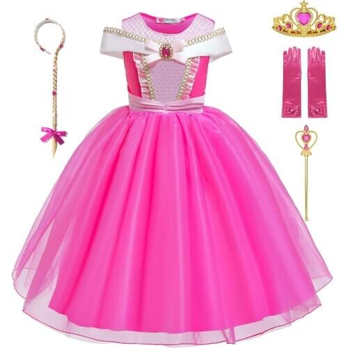 Girls Sleeping Beauty Dress Little Kids Aurora Princess Ball Gown Children Halloween Cosplay Birthday Party Dress Kids Clothing
