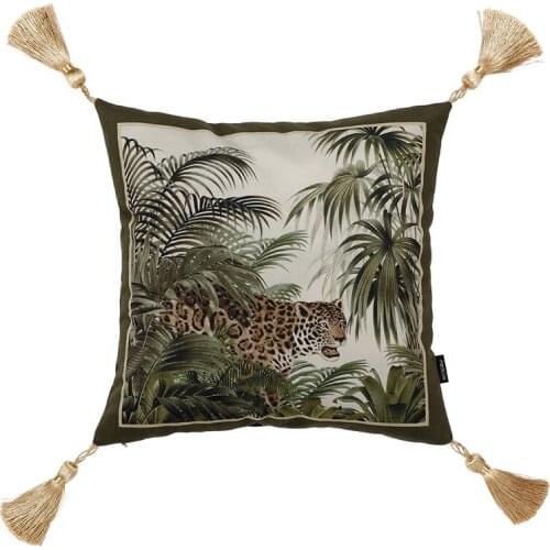 Retro light luxury Jungle tiger printed cushion cover with tassle room pillowcase cover plant living room sofa decoration