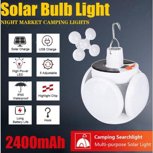 LED Bulb Solar Light Outdoor Waterproof Emergency Lamp USB Rechargeable Bulb Camping Garden Lighting