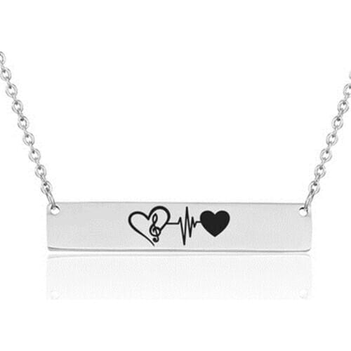 Trendy simple fashion heartbeat clavicle chain Love music symbol stainless steel tag necklace Men and women couple jewelry