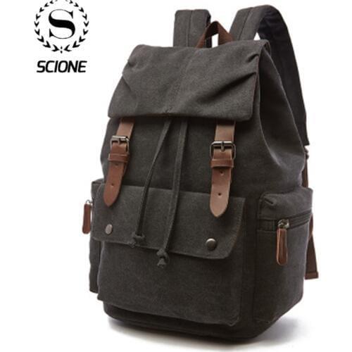 Scione Vintage Canvas Mens School Backpack bag Large capacity bag Men Travel backpack For laptop Fashion Sport women backpack