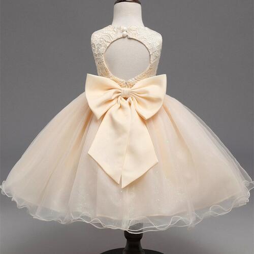 DFXD High Quality Flower Girls Wedding Dress 2018 New Fashion Sleeveless Soild Lace Embroidered Back Big Bowknot Princess Dress