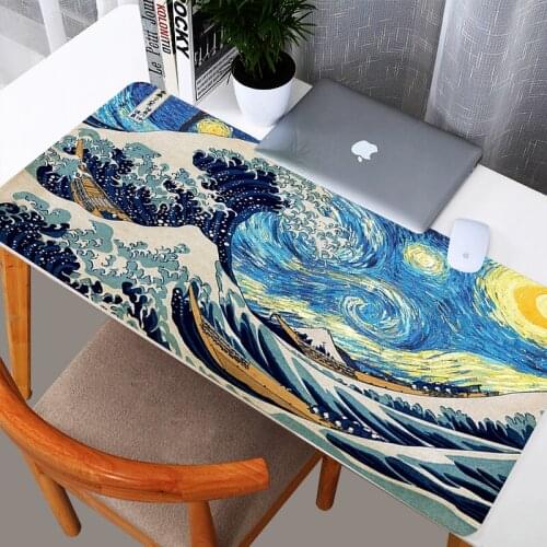 Japan Great Wave Mouse Pad Large Gaming Mousepad Locking Edge Otaku Desk Mat Mouse Pad Office Decoration Home Keyboard Pad