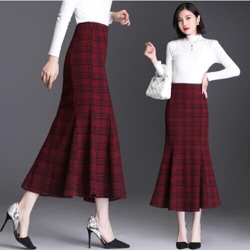 Office lady plaid saia midi fashion high waist Skirts Corset long skirt faldas mujer Clothes for Women