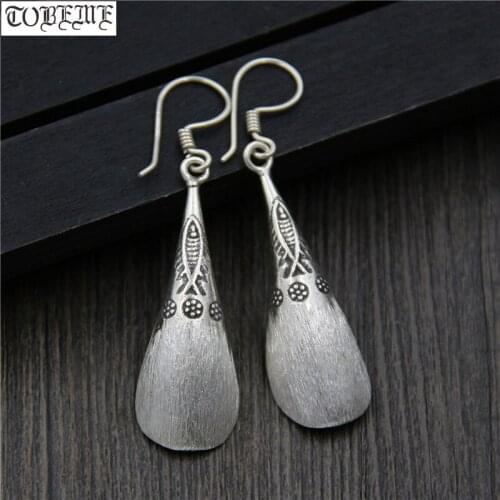 Handcrafted 100% 925 Silver Earrings Thailand Silver Women Earrings Pure Silver Bohemia Drop Earrings Lucky Symbol