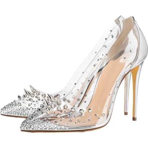 Free shipping fashion women pumps clear spikes point toe high heels stiletto heel bridal wedding shoes 12cm 10cm 8cm