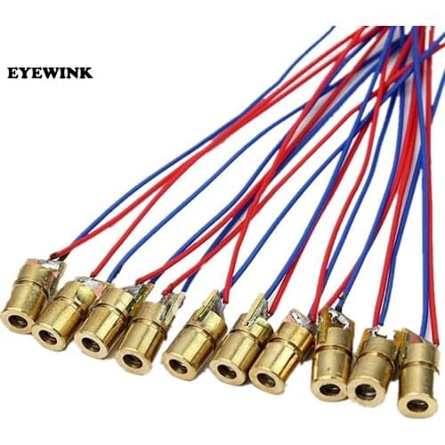 10pcs/lot 650nm 6mm 3V/5V 5mW Laser Dot Diode Module Copper Head Red