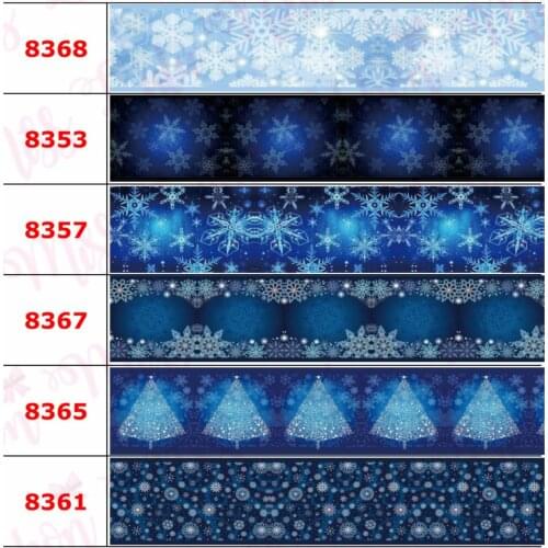 16mm-75mm Christmas Series Jeans Snowflake Tree Bell Star Bear Printed Grosgrain/Foe Ribbon DIY Hairbow Party Decor 50yards/roll