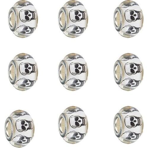 20Pcs White Skull Murano Charms Big Hole European Beads Fit Pandora Charms Bracelet Chain Spacer Necklace Women Men Jewelry Bead