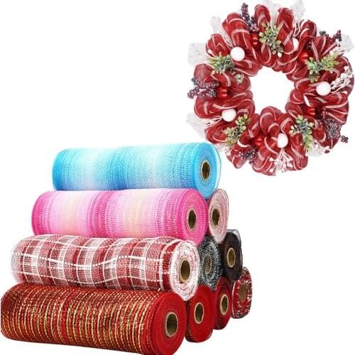 26cm*10 Yards/Roll Flower Packing Net Christmas Decoration Bow Gauze Gold Wire Mesh Cloth Party DIY Holiday Festival Supplies