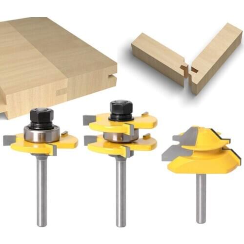 3-piece 3-tooth T-joint cutter + 45 degree mortise and tenon joint cutter texture of material