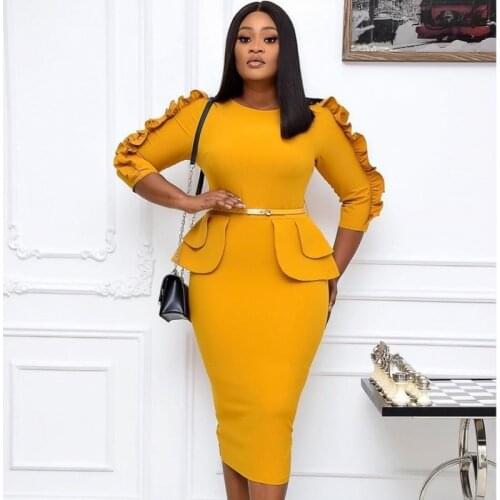 3XL Plus Size Spring Autumn Fashion African Women Color O-neck Dress American Clothing African Clothes African Clothes For Women