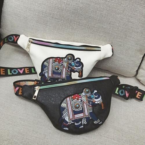 4PCS / LOT PU Leather Womens Waist Bag Fashion Animal Embroidery Belt Bags Female Pack for Girls Hip Bags for Women Purse