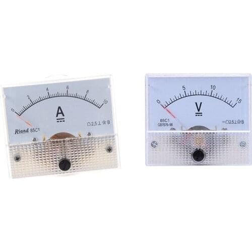 85C1 DC 0-10A Rectangle Analog Panel Ammeter Gauge with 85C1 Fine Tuning Dial Analog Volt Panel Meter Gauge DC 0-15V