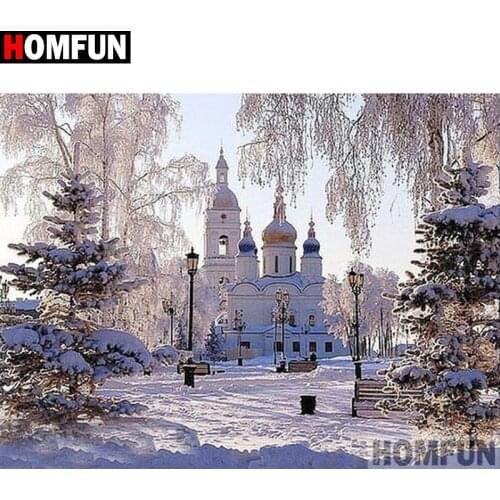 HOMFUN 5D Diamond Painting Full Drill Diamond Embroidery "Snow castle landscape"Picture Of Rhinestone Handmade Home Decor A27116