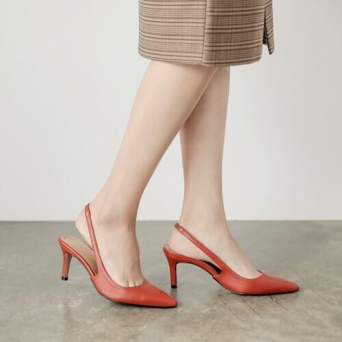 BaoYaFang coral Leather Sandals Women Thin Heel Fashion shoes woman Ladies sandals ankle Strap Shoe Pointed Toe Buckle Sandals