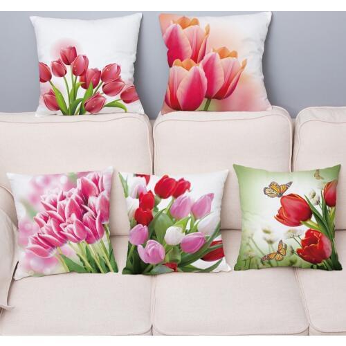 Tulip Flower Floral Cushion Cover Super Soft Short Plush Pillows Covers 45*45 Square Throw Pillow Case Sofa Home Decor Pillowcae