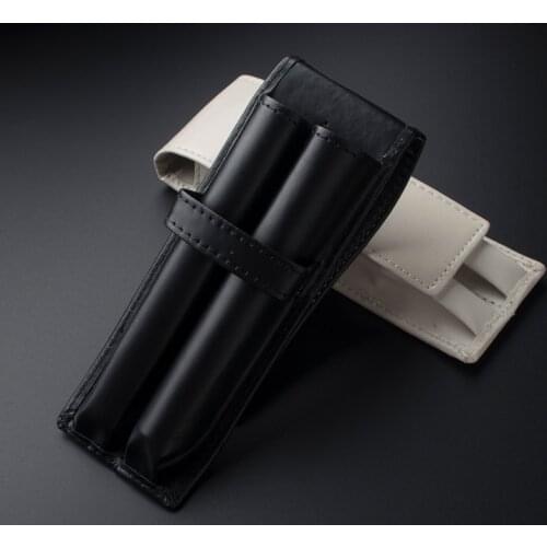 Black Double Pen Case Pouch Leather Fountain Pen Case Roller Pen Case Birthday Present Gift Business Office Accessories