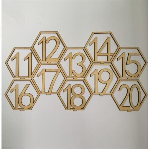 Wooden Wedding Supplies 1-20 Hollow Digital hexagon Shape Flower Seat Card Wooden Wedding Table Number Plate