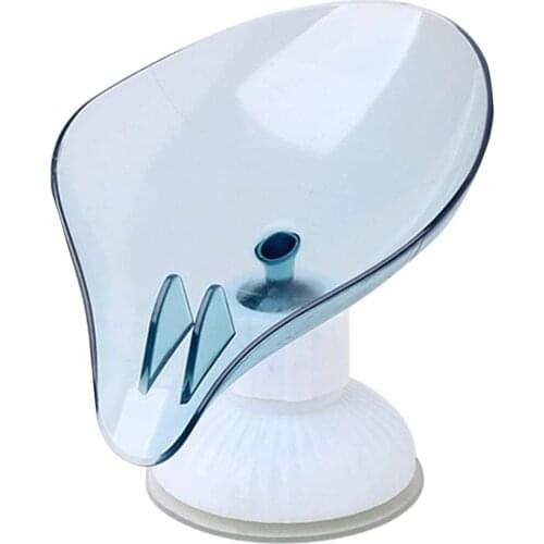 Bar Soap Holder Leaf Shape Self Draining Soap Dish Decorative Soap Tray Soap Box with Suction Cup for Bathroom Kitchen LBS