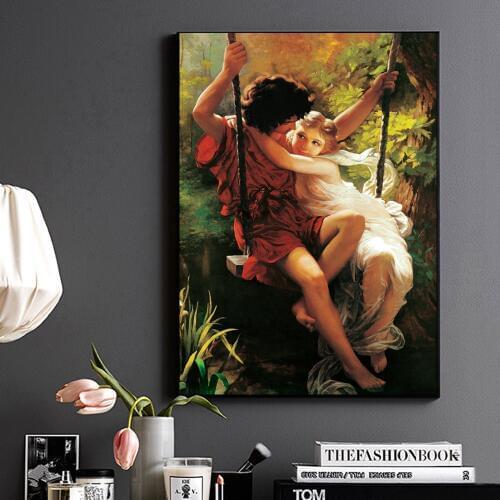 Ancient Greek Mythology Swinging Couple Venus Portrait Canvas Print Lover Painting for Living Room Office Wall Decor Poster Art