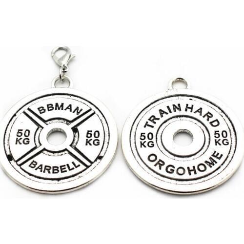 Hot selling 12pcs/lot Alloy Barbell Dangle Charms Lobster Clasp Hanging Charm For Bracelet&Pendant Floating Charms Jewelry