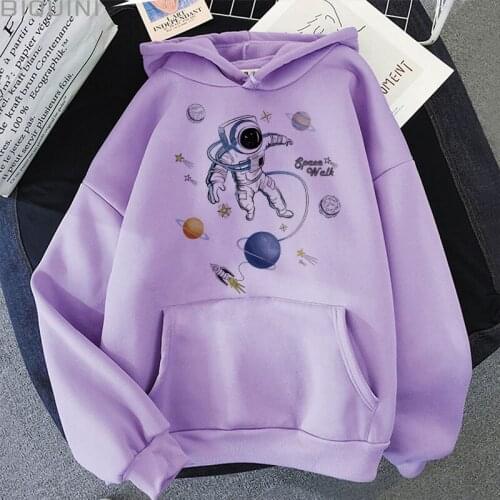 Space Astronaut Print Hoodie Sudaderas Harajuku Aesthetic Purple Tops Hoodies Women 2021 New Autumn Fashion Y2k Kpop Sweatshirt