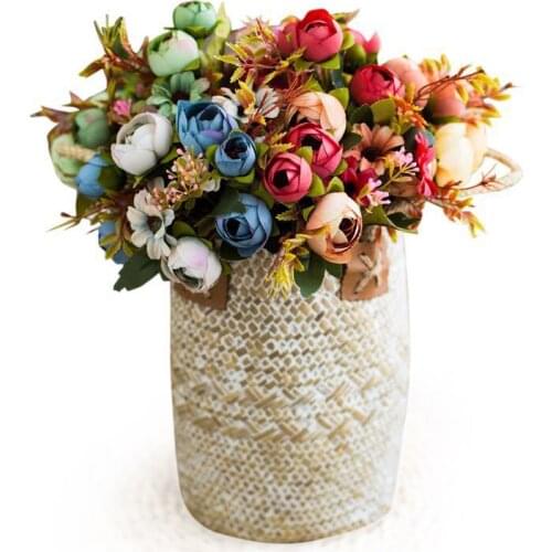 Artificial Flower Diamond Tea Bud Plastic Tea Rose Home Decoration Bouquet Wedding Photo Photography Props Fake Flowers Handmade