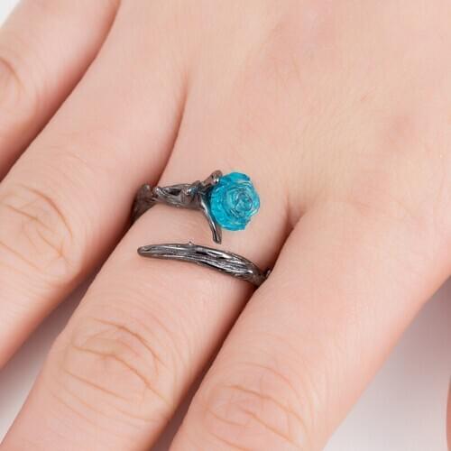 Jisensp Retro Blue Flower Finger Rings Gothic Harry Magic Ring for Women and Children Party Cosplay Jewelry Birthday Gift