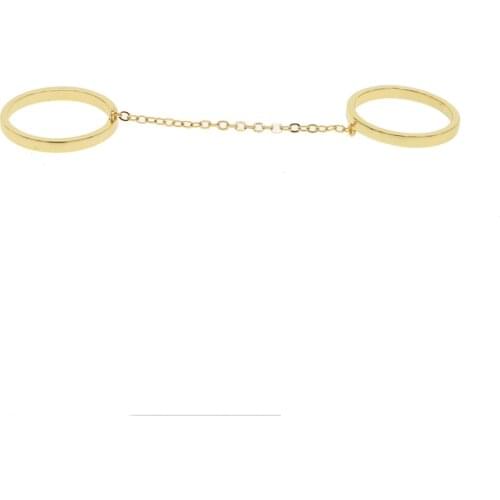 Gold Color Anti-allergy Smooth Couple Wedding double finger link chain top quality Ring Woman Fashion Jewelry