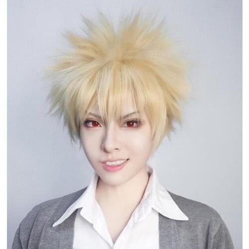 My Hero Academia Baku No Hero Bakugou Katsuki Bakugo Short Linen Blonde Heat Resistant Cosplay Costume Anime Wig