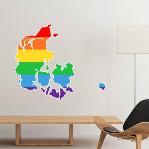 LGBT Rainbow Gay Lesbian Transgender Bisexuals Support Denmark Map Flag Illustration Wall Sticker Wallpaper for Room Decal