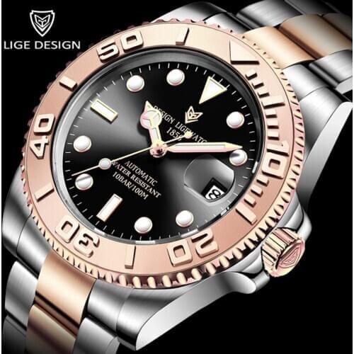 LIGE Fashion Watch Stainless Steel Waterproof Watch Men Automatic Watch Sapphire Luxury Mechanical Wrist Watch Relogio Masculino