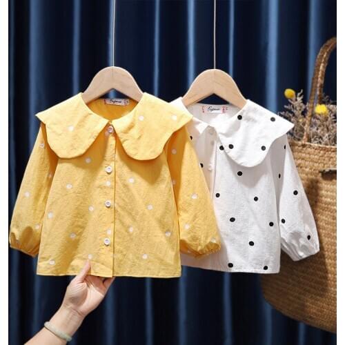 Cute Polka Dot Blouse for Toddler Girl Peter Pan Collar Children Clothing Infant Baby Kids Shirt Ruffle Tops 2021 Spring Fashion