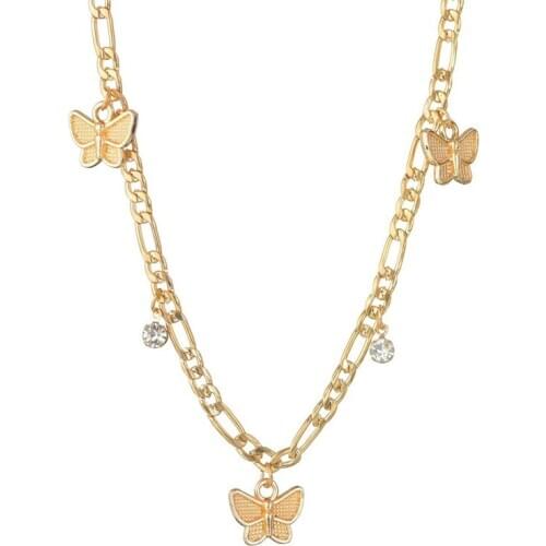 Fashion Crystal Female Butterfly Gold Pendant Clavicle Chain Alloy Choker Necklace Women For Girls chain jewelry