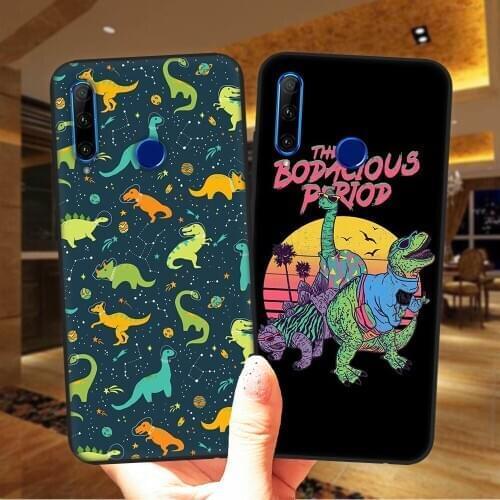 Fashion Funny Cartoon Cute Dinosaur Black Silicone Phone Case Cover For Huawei Honor 30 9 10 20 Lite Pro 10i 20i 30i 8X 9X 8C Y9