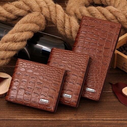 Men Wallets Medium Long Business Leather Crocodile Pattern Short Coin Purse Credit Card Package Wallets With Multi-Card Slots