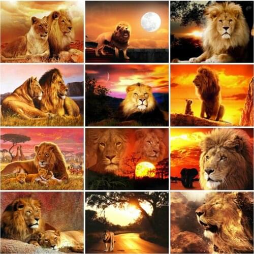 Sunset Lion Animal Scene 5D Diy Full Square and Round Diamond Painting Embroidery Cross Stitch Kit Wall Art Handcraft Home Decor