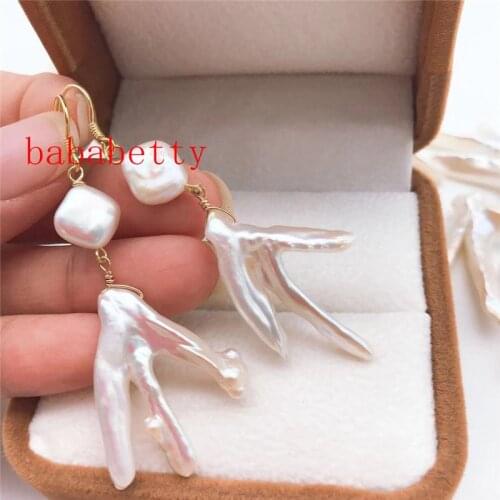 New Tibetan silver fashion natural freshwater Alien irregular pearl Pure hand made earrings