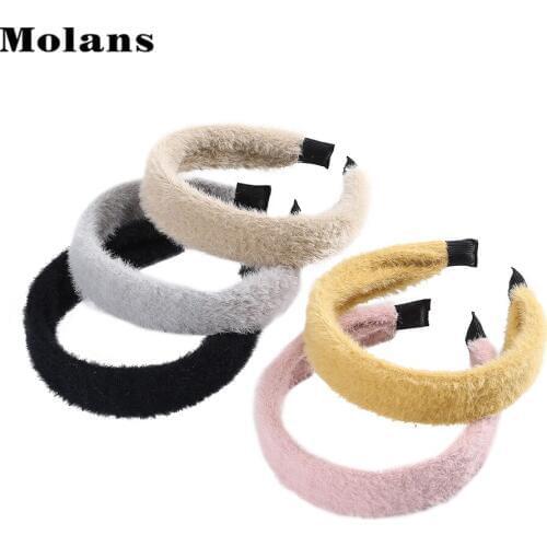 MOLANS Solid Color Fluffy Headband Women Autumn Hair Accessories Cute Girls Winter Keep Warm Hair Bands Hair Hoop Bezel New